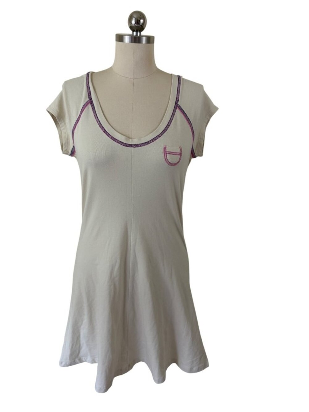 BDG Annabelle Tee Mini Dress Womens Large Ivory Stitching Sporty Chic Effortless